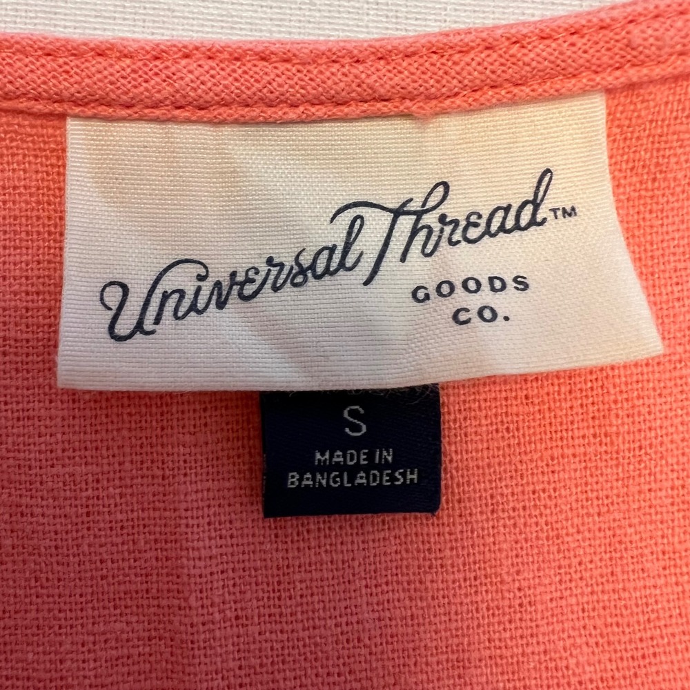 Universal Thread Coral Linen Blend Tiered V-Neck Coastal Cottage Mini Dress S - Picture 3 of 8